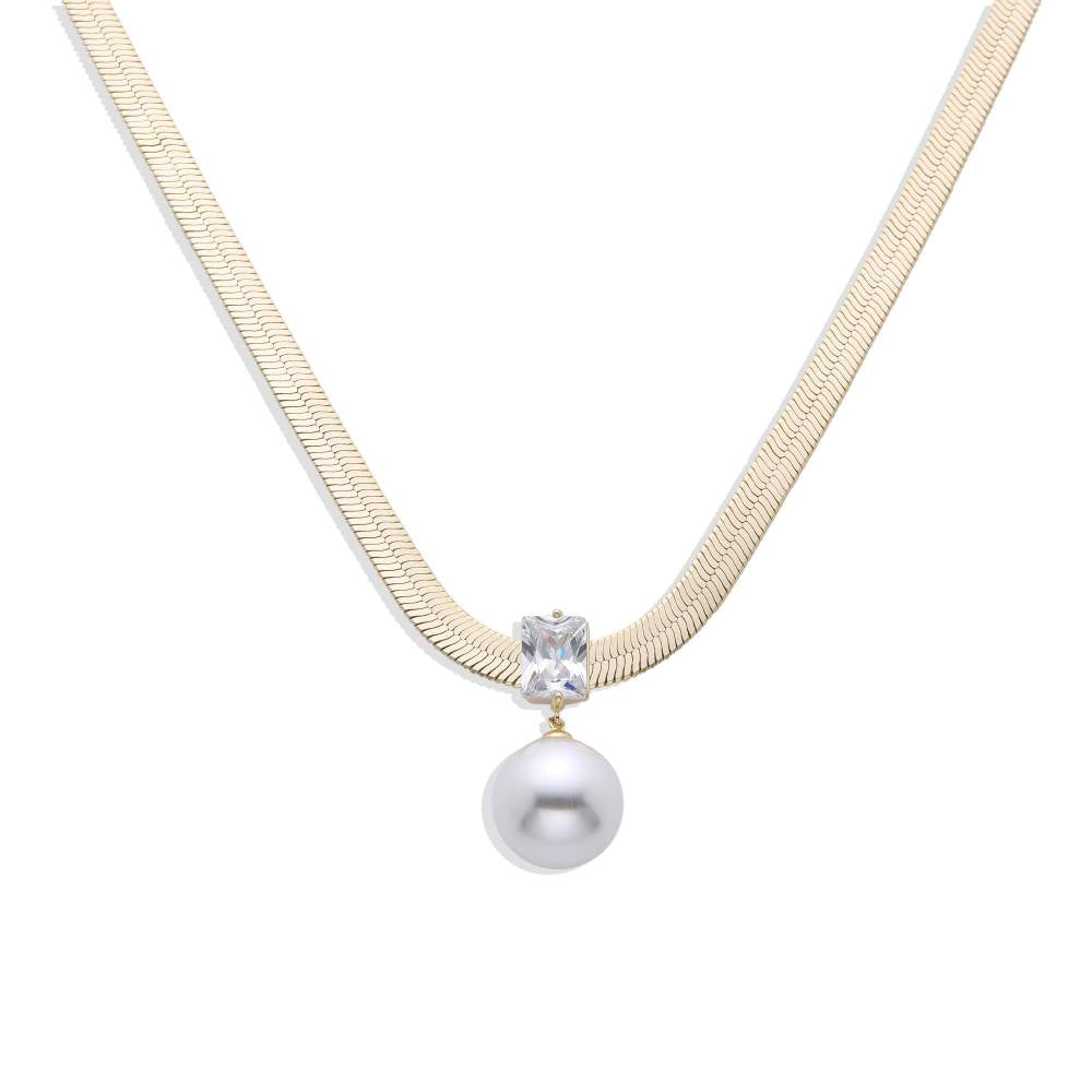 Opulent Gold Fashion Chain Necklace with Pearls-Necklaces-NEW WEI