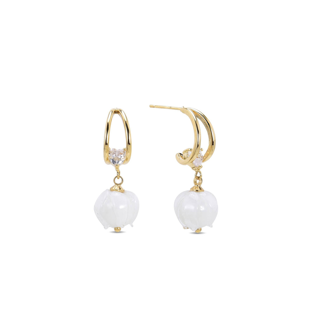 Pearl Drop Earrings in Gold Fashion with Zircons-Earrings-JUGENG