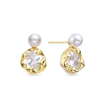 Pearl Earrings in 18k Gold Plated 925 Sterling Silver with Zircons-Earrings-GULI GULI