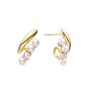 Pearl Earrings in 18k Gold Plated 925 Sterling Silver with Zircons-Earrings-GULI GULI