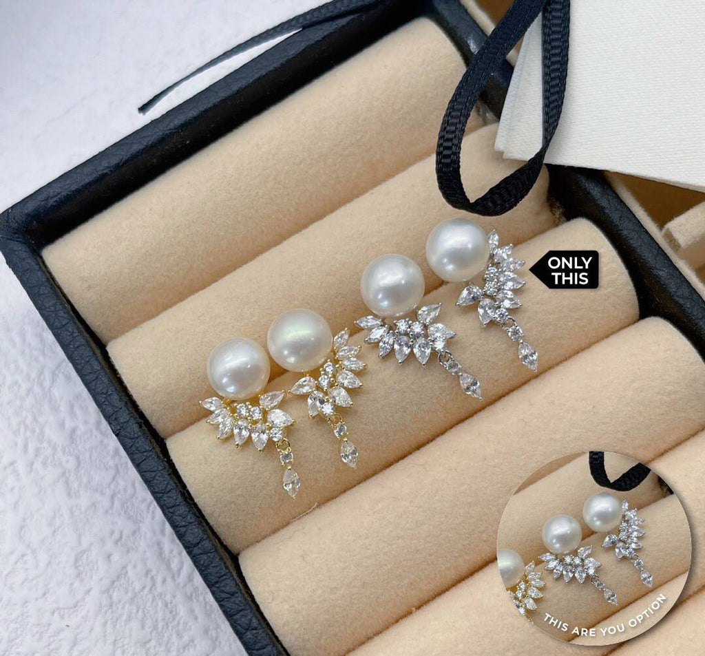 Pearl Earrings in the Shape of Wings and Zirconia in 925 Silver-Earrings-GULI GULI