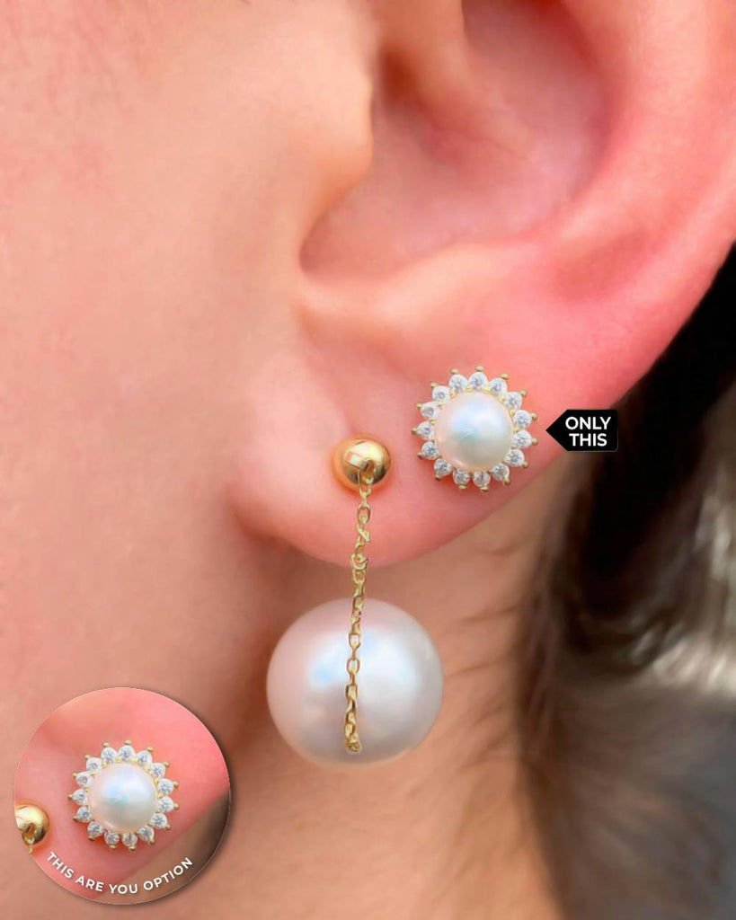 Pearl Earrings with Flower Shape and Zirconia in 925 Silver with 18k Gold Plated-Earrings-GULI GULI