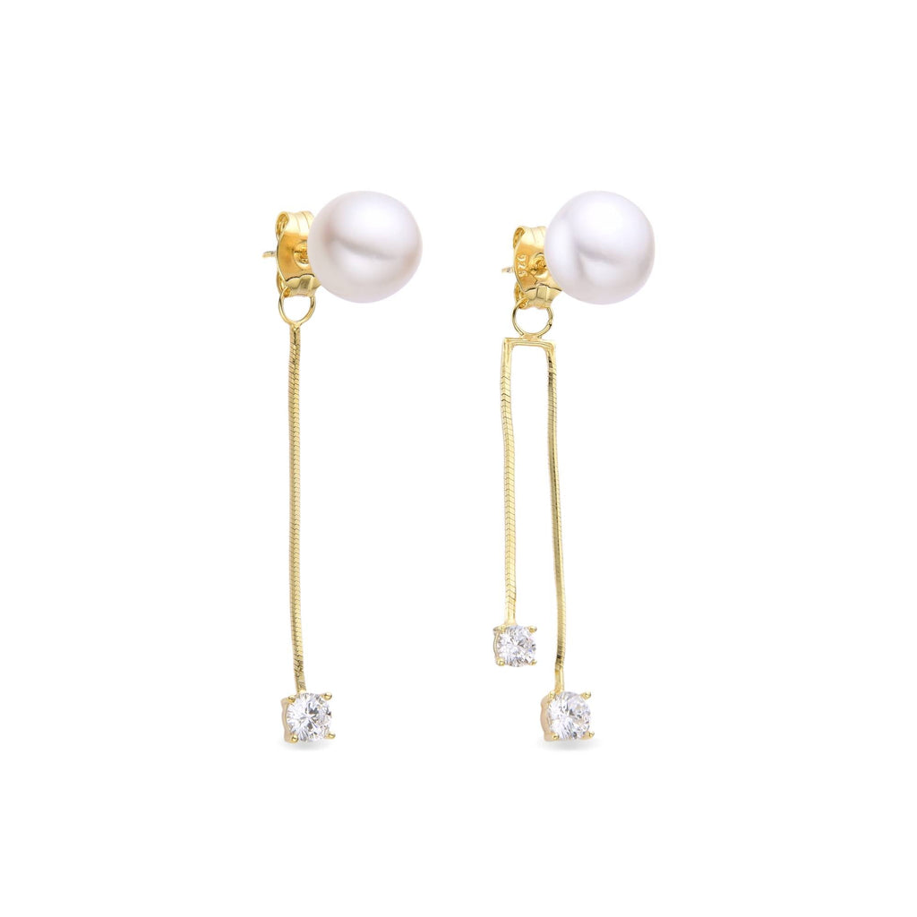 Pearl Earrings with Hanging Zircons in 18k Gold Plated 925 Sterling Silver-Earrings-GULI GULI