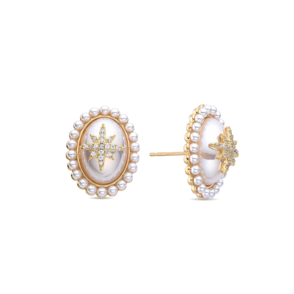 Pearl Earrings with Star Decorated with Micro Zirconia in Gold Plated 925 Silver-Earrings-ROMANE