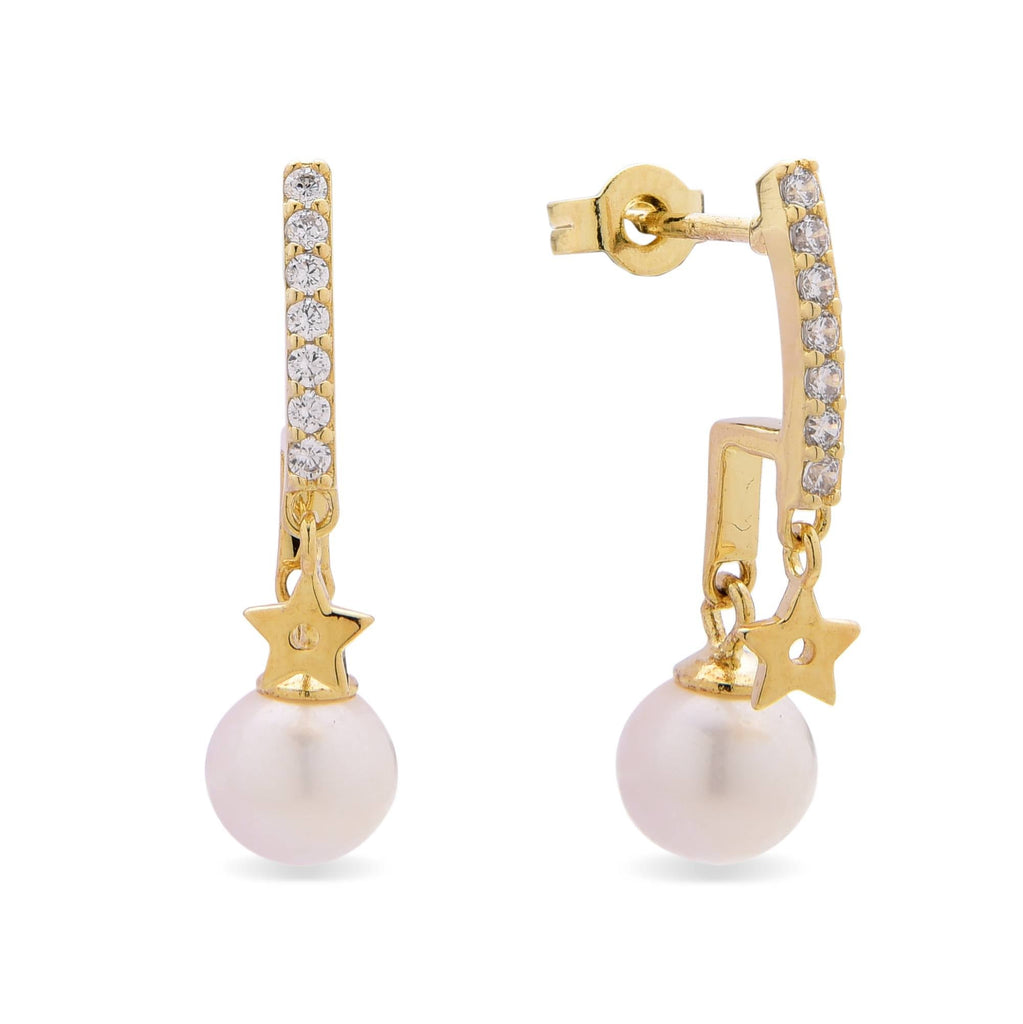 Pearl Earrings with Stars and Zirconia in 925 Silver with 18k Gold Plated-Earrings-YIA SILVER