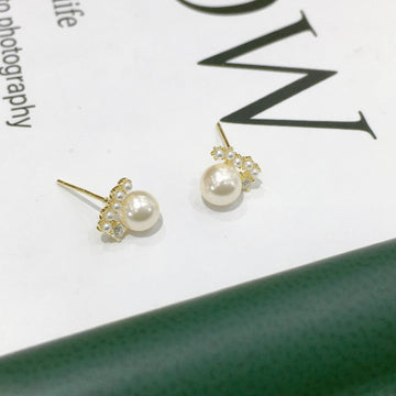 Pearl Earrings with Zirconia in 925 Silver with 18k Gold Plated-Earrings-GULI GULI