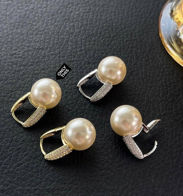 Pearl Earrings with Zirconias in 925 Silver and 18k Gold Plating-Earrings-GULI GULI