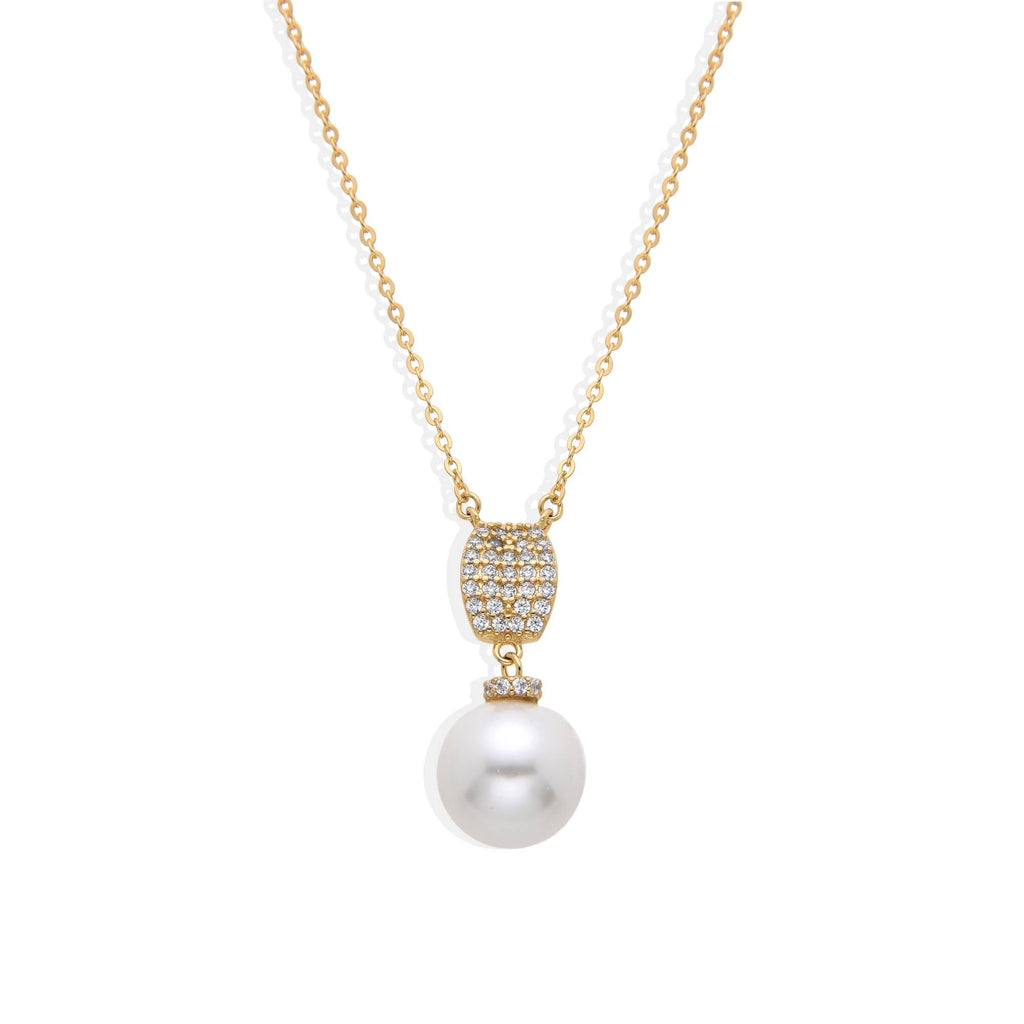 Pearl Necklace with Micro Zircons in 925 Sterling Silver 18k Gold Plated-Necklaces-GULI GULI