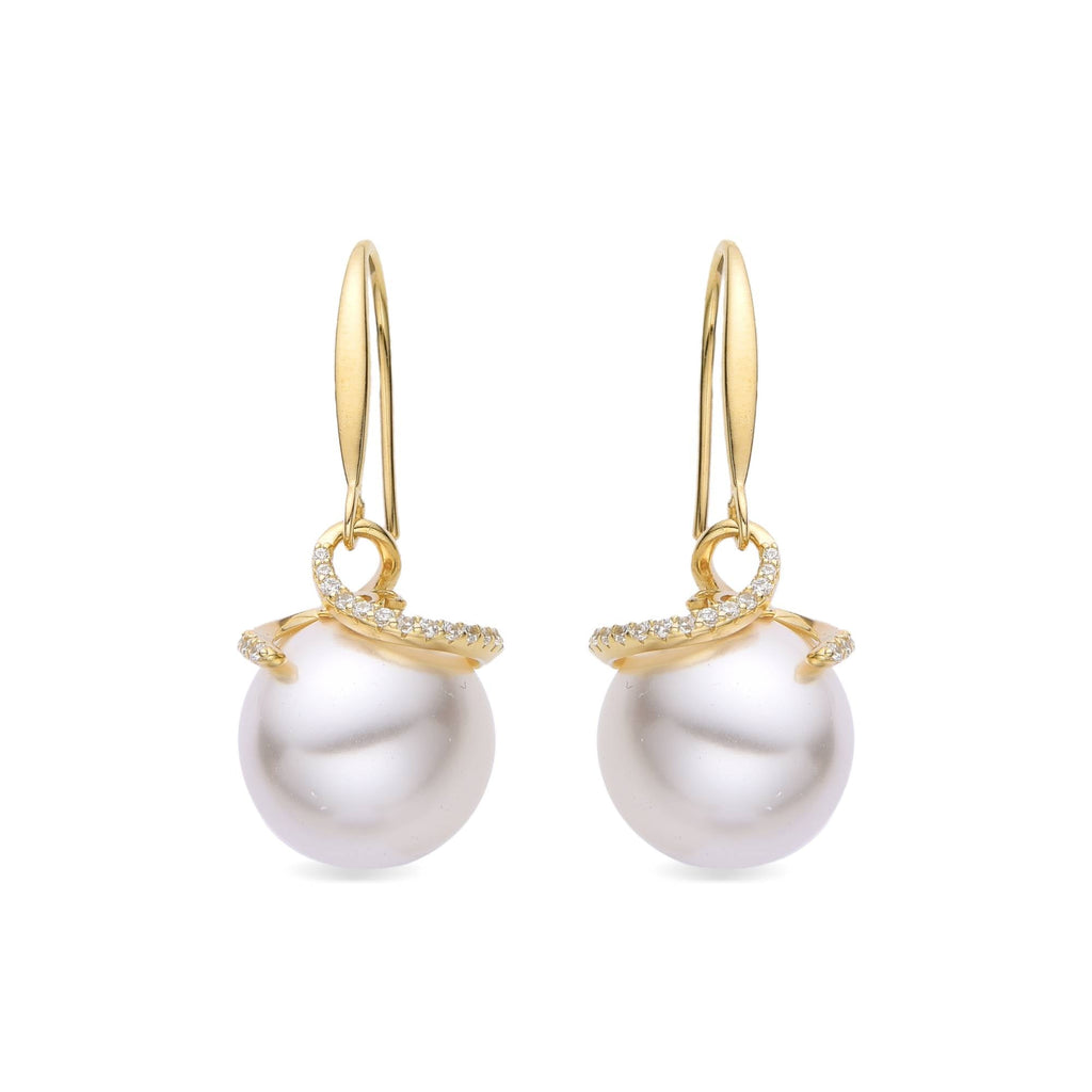 Pearl Pendant Earrings in 18k Gold Plated 925 Sterling Silver with Micro Zircon-Earrings-GULI GULI