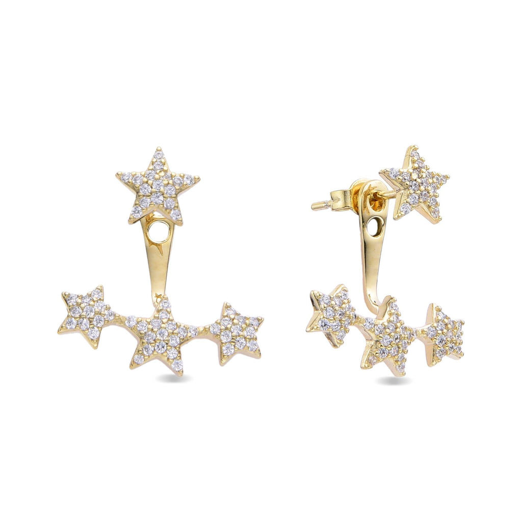 Pendant earrings with Star design with Zirconia in 925 Silver with 18k Gold Plated-Earrings-YIA SILVER