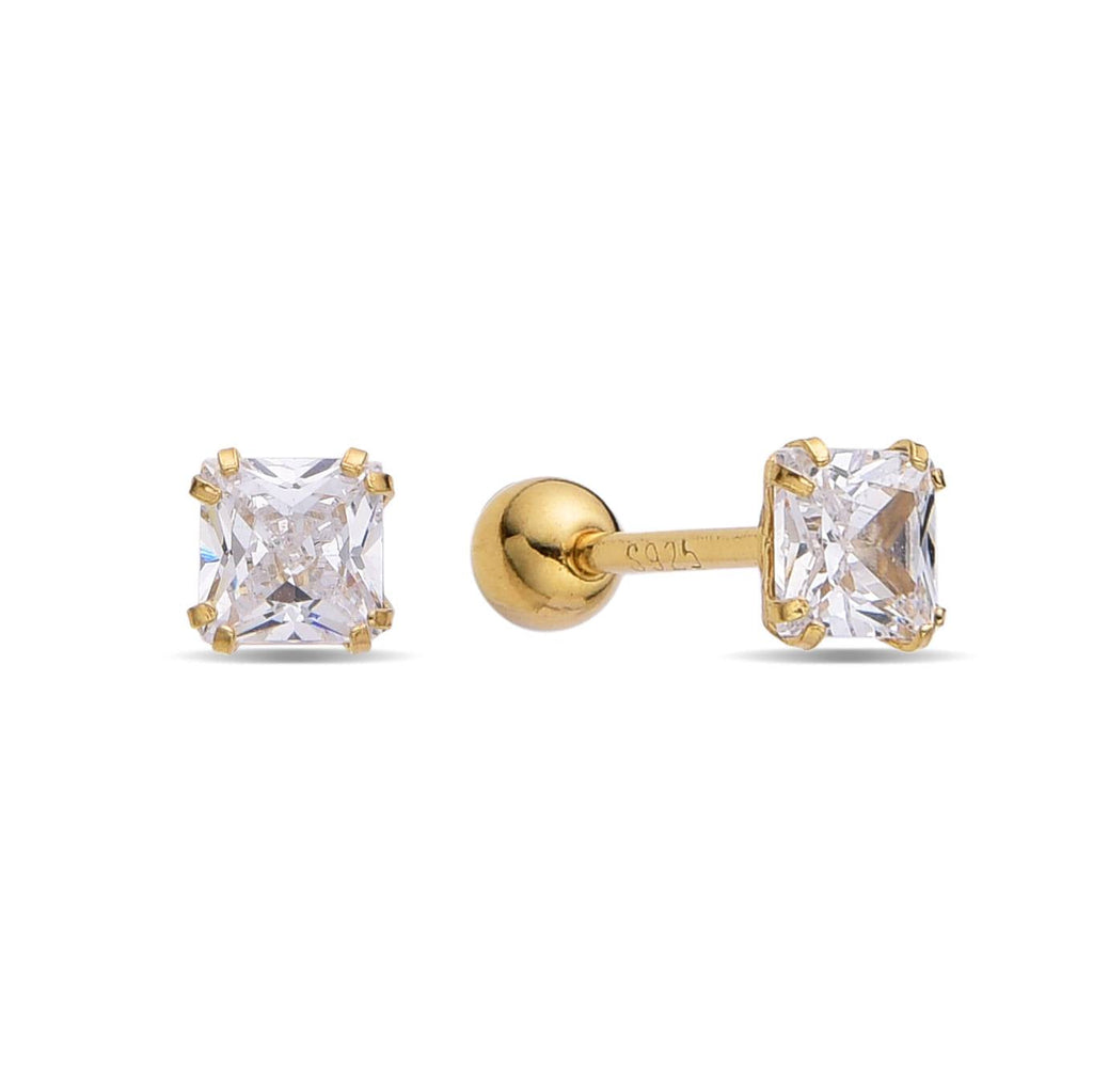 Piercing Style Earrings with Square Zirconia in 925 Silver and 18k Gold Plated-Earrings-GULI GULI