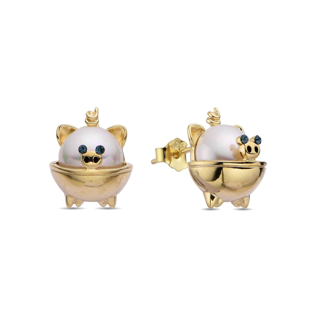 Pig Shaped Pearl and Zirconia Earrings in 925 Silver and 18k Gold Plated-Earrings-GULI GULI