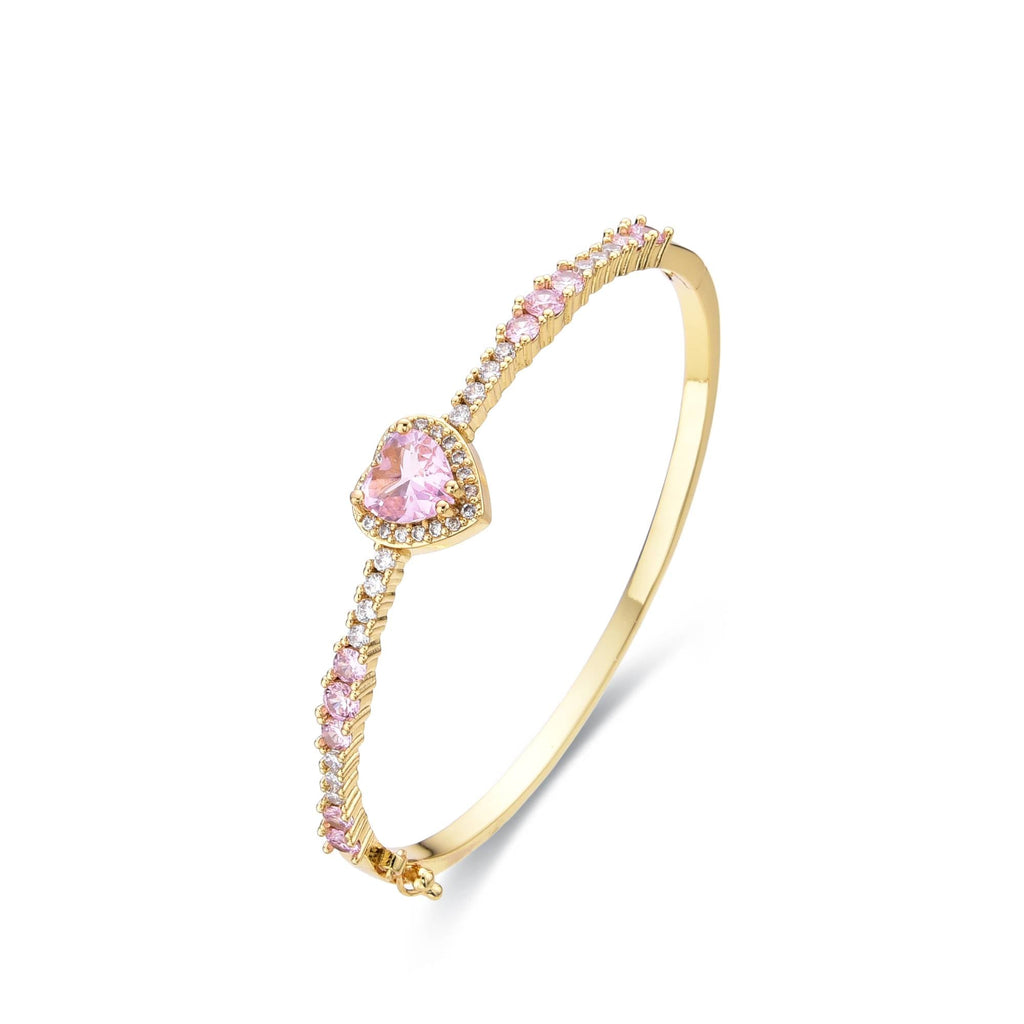 Pink Heart Bangle 18k Gold Fashion with Clear Zircons-Bracelets-LANDCICA