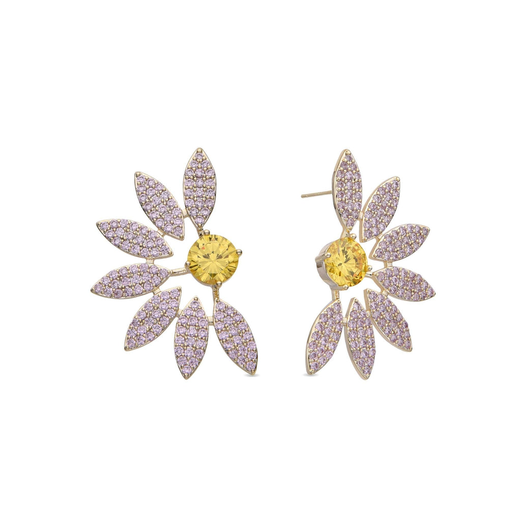 Pink Leaf Earrings 18k Gold Fashion with Yellow Zircons-Earrings-NEW WEI