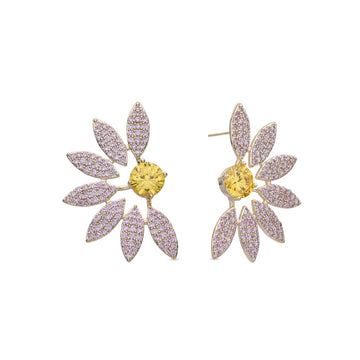 Pink Leaf Earrings 18k Gold Fashion with Yellow Zircons-Earrings-NEW WEI