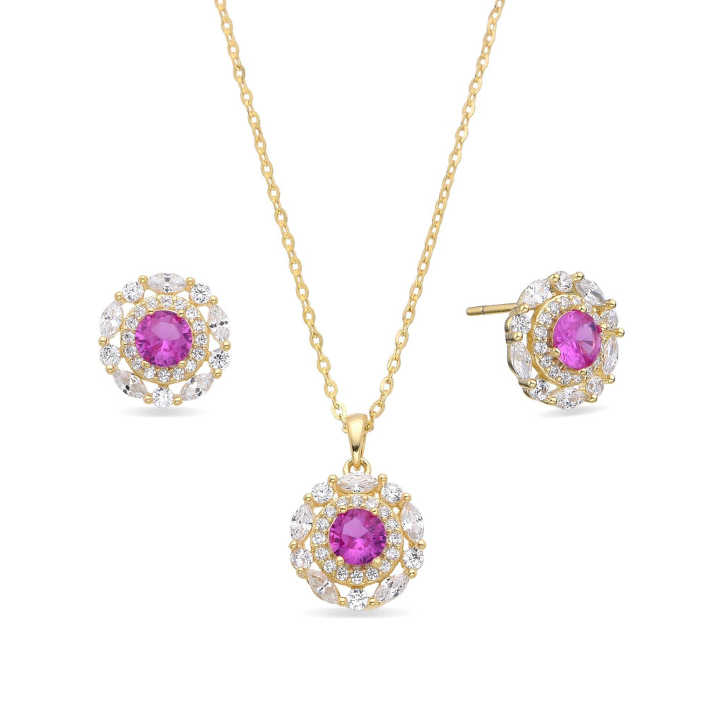 Pink Necklace and Earrings Set 18k Gold Plated 925 Sterling Silver with Zircons-Necklaces-GULI GULI