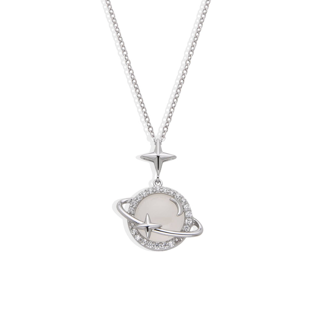 Planet Necklace with Star and Crystal in 925 Silver-Necklaces-GULI GULI