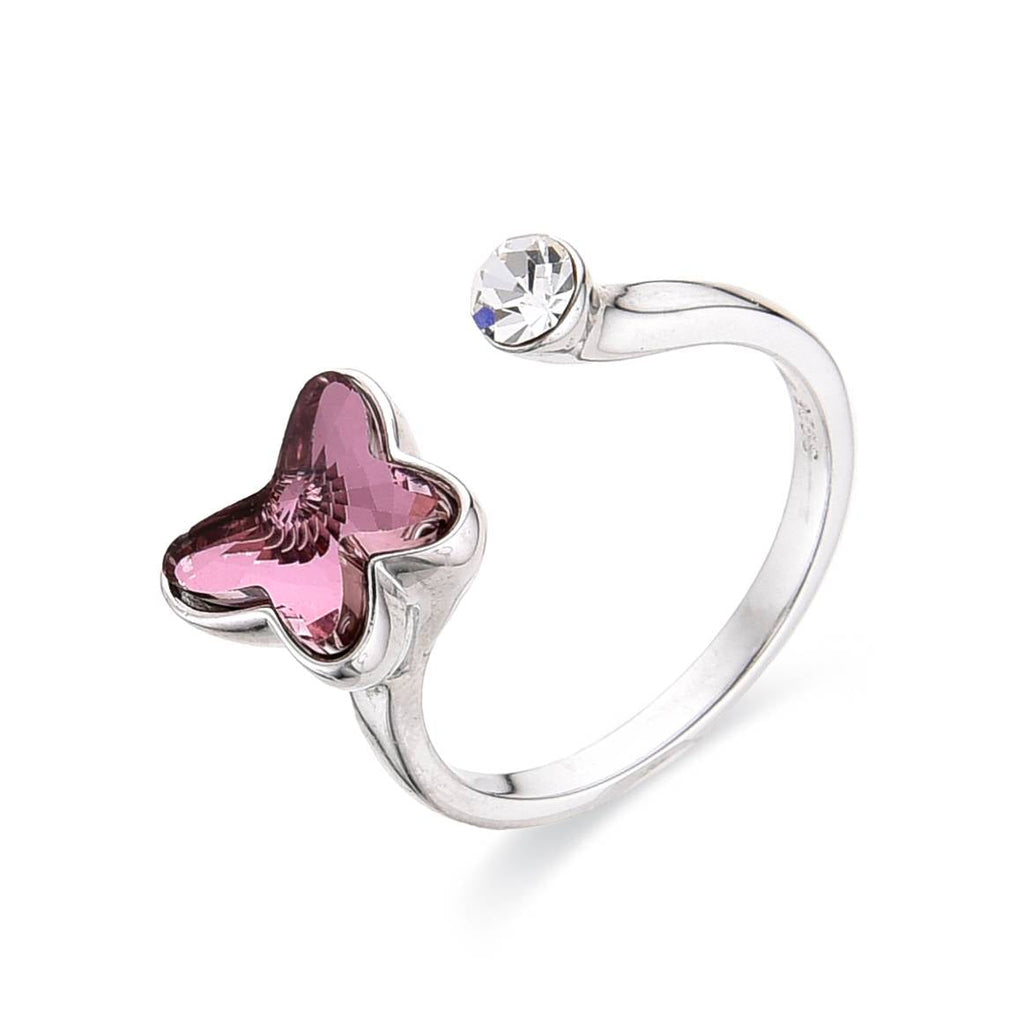 Purple Butterfly Ring in 925 Sterling Silver with Swarovski-Rings-GULI GULI