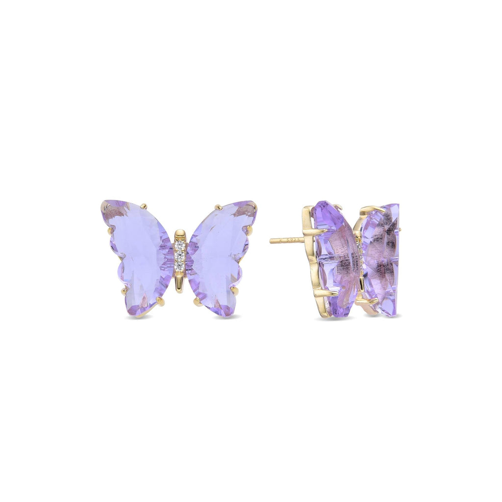 Purple Crystal Butterfly Earrings 18k Gold Plated Sterling Silver-Earrings-GULI GULI