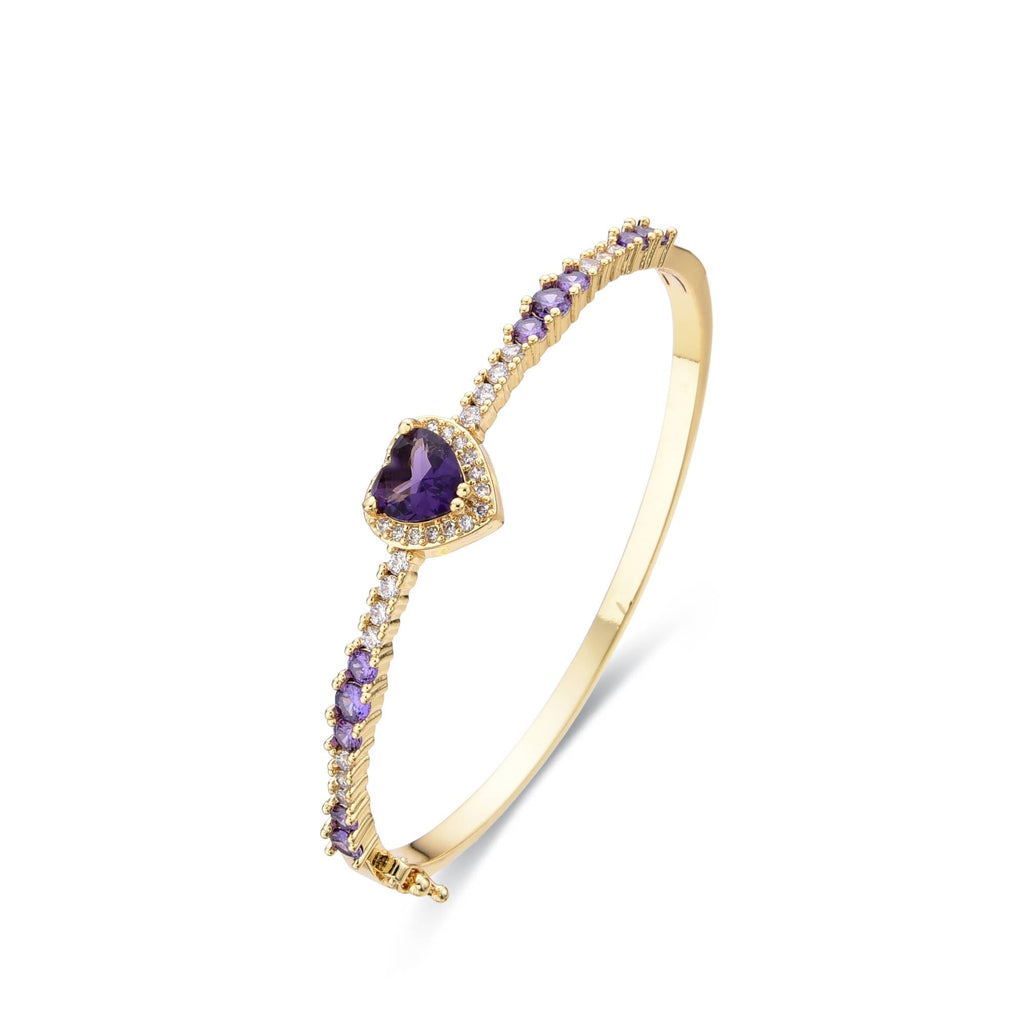 Purple Heart Bangle 18k Gold Fashion with Clear Zircons-Bracelets-LANDCICA