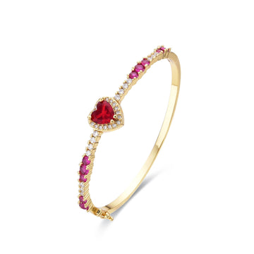 Red Heart Bangle 18k Gold Fashion with Clear Zircons-Bracelets-LANDCICA