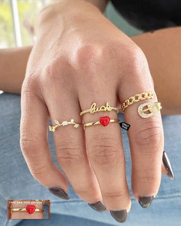 Red Heart Ring in 925 Silver with 24k Gold Plated-Rings-Vila veloni corp