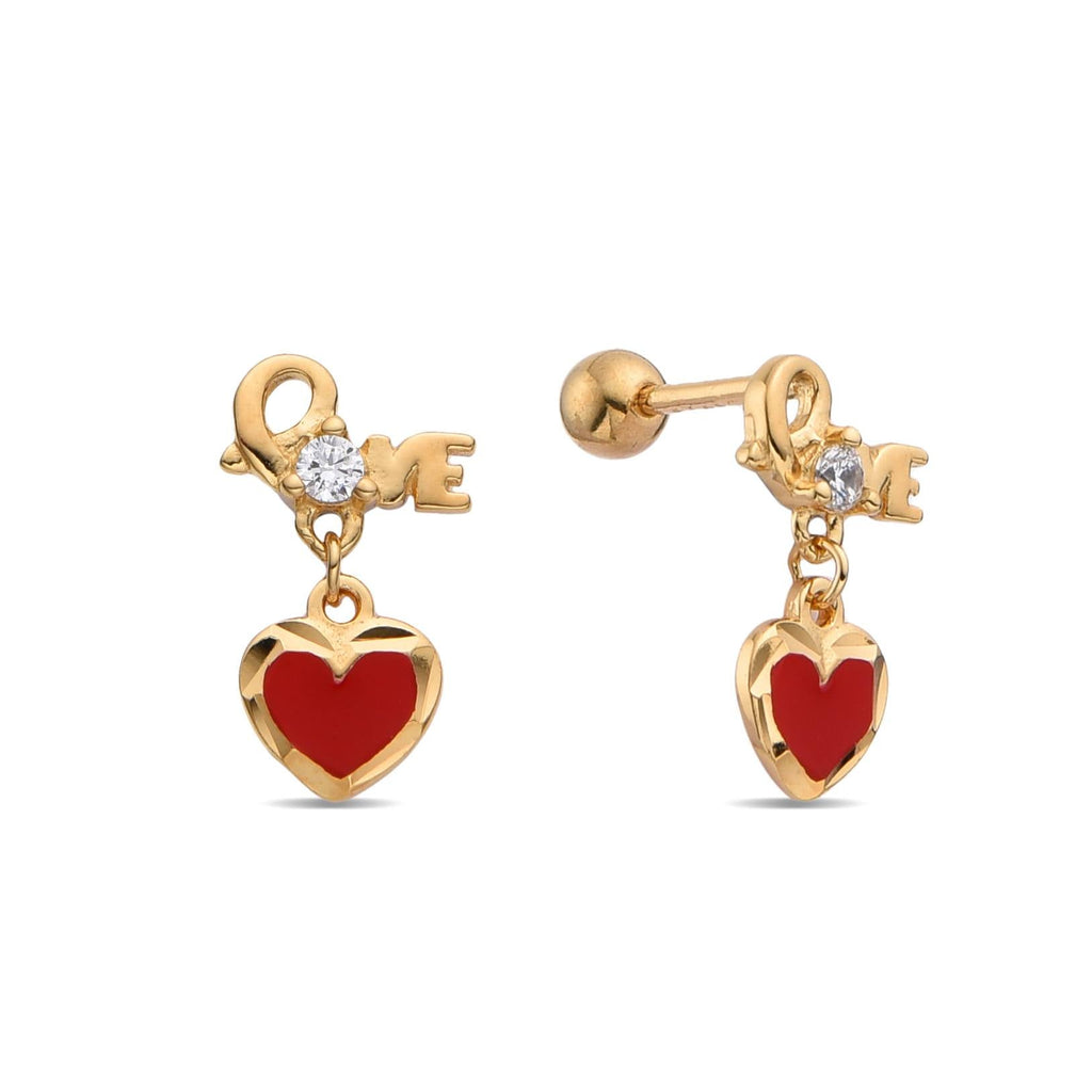 Red Heart Shaped Love Earrings with Zirconia in 925 Silver and 18k Gold Plated-Earrings-GULI GULI