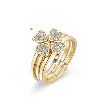 Ring 18k Gold Plated 925 Sterling Silver Heart Clover.-Rings-GULI GULI