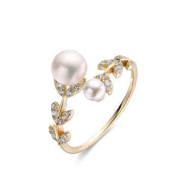 Ring 925 Sterling Silver Adjustable with 18k Gold Plated Pearls and Faceted Zircons.-Rings-GULI GULI