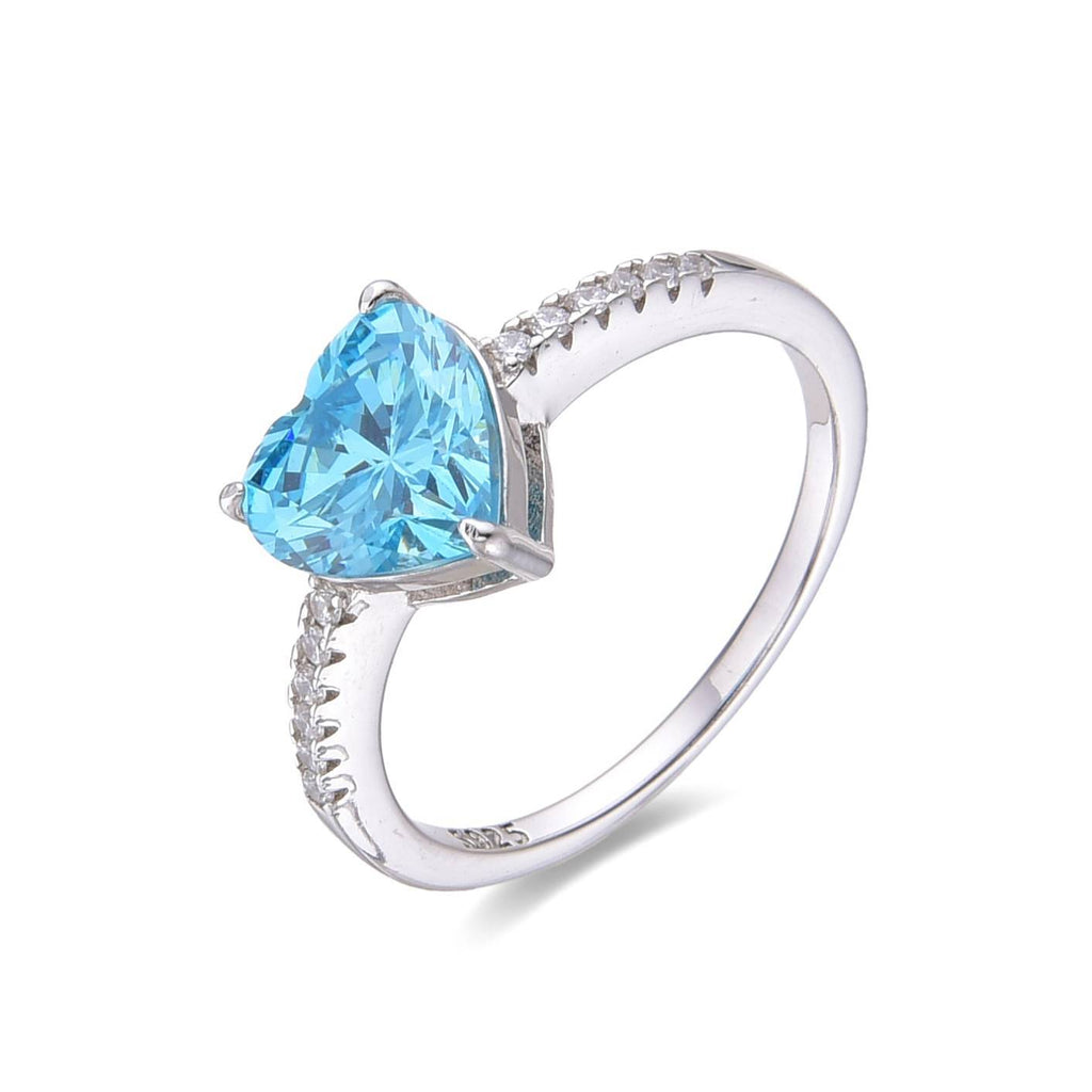 Ring 925 Sterling Silver with Zircon in the shape of a Blue Heart.-Rings-NEW WEI