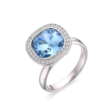 Ring Blue with Swarovski Clear Square in 925 Sterling Silver-Rings-GULI GULI