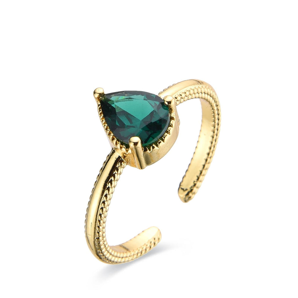 Ring Gold Fashion with Drop-Shaped Zircon: Enchanting Emerald.-Rings-NEW WEI