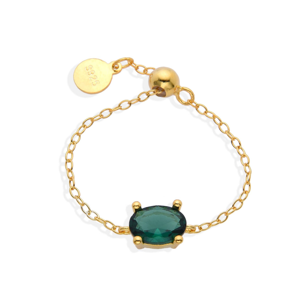 Ring Green Adjustable and Zircon in 925 Sterling Silver 18k Gold-Rings-NEW WEI