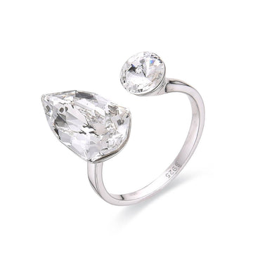 Ring with Clear Swarovski Drop in 925 Sterling Silver-Rings-GULI GULI