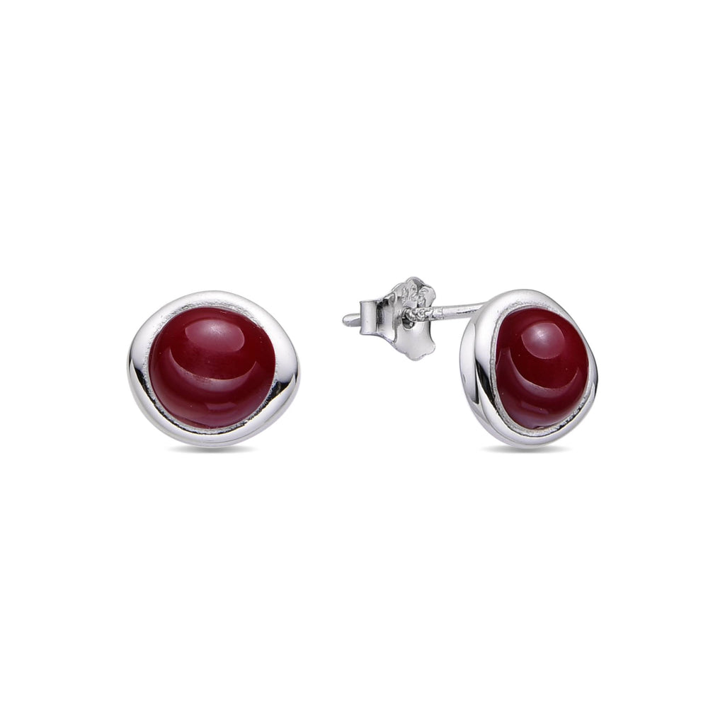 Round Earrings with Vinotinto Semiprecious Stone in 925 Silver-Earrings-GULI GULI