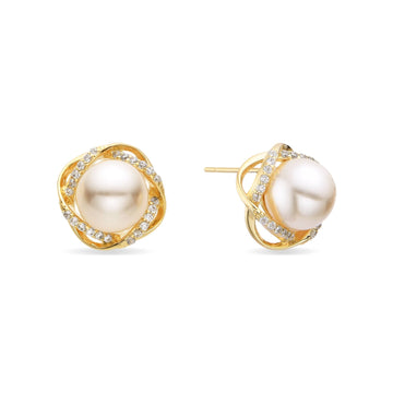 Shiny Pearl Earrings in 18k Gold Plated 925 Sterling Silver with Micro Zircons-Earrings-GULI GULI