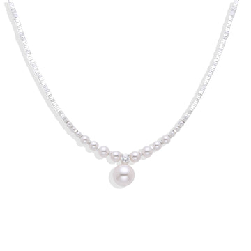 Silver Fashion Necklace with Pearls and Faceted Zirconias.-Necklaces-NEW WEI