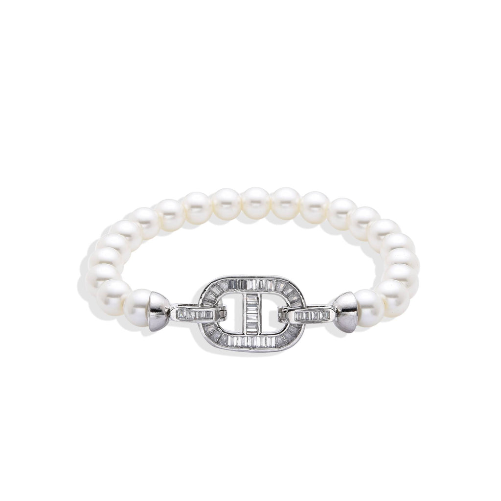 Silver Fashion Pearl Bracelet with Micro Zircon Pendant: Silver Elegance.-Bracelets-NEW WEI