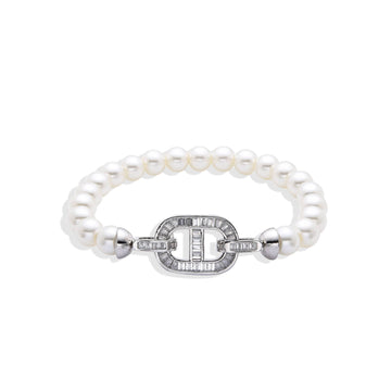 Silver Fashion Pearl Bracelet with Micro Zircon Pendant: Silver Elegance.-Bracelets-NEW WEI