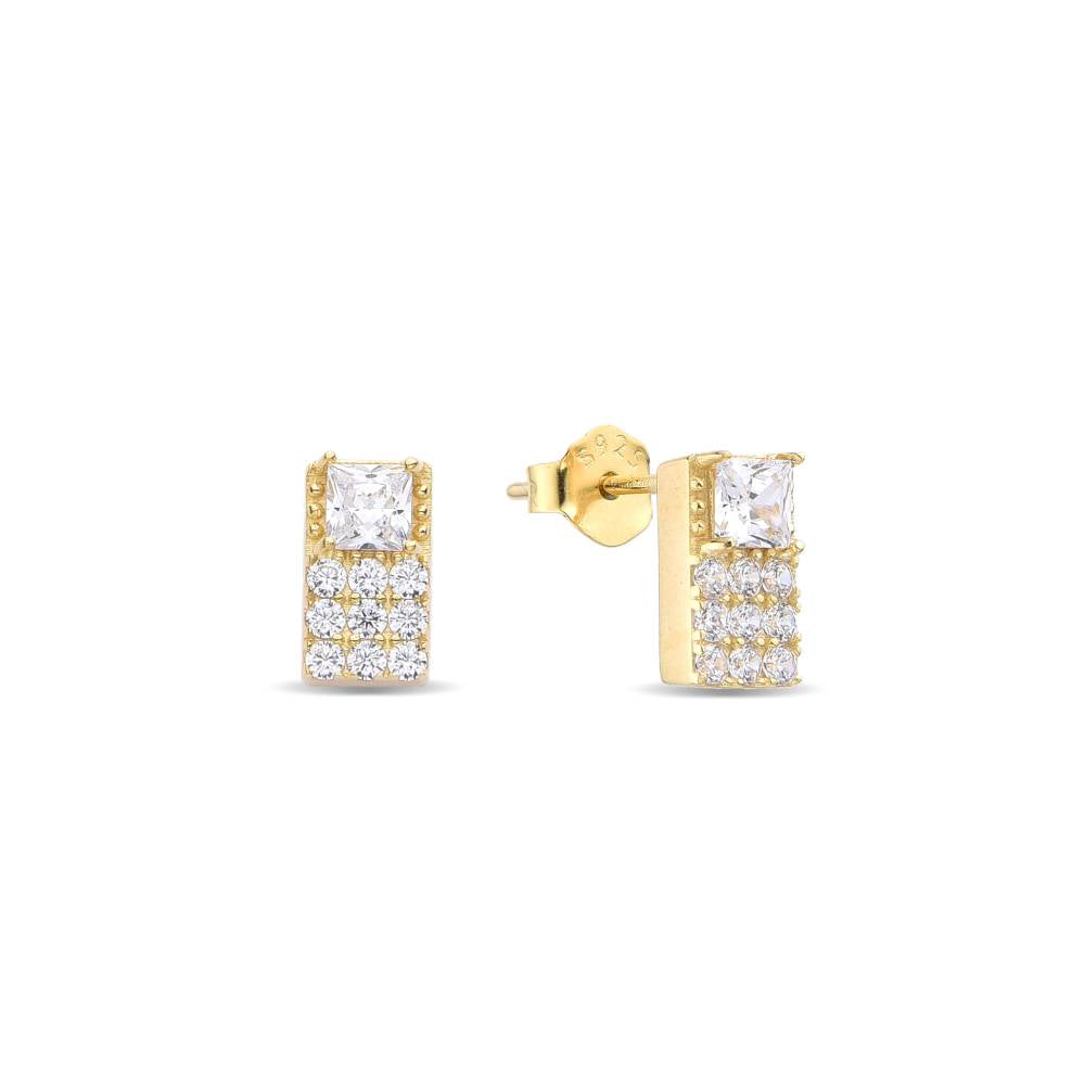 Simply Charming: Rectangular Gold Plated Sterling Silver Earrings with Faceted Zircons-Earrings-GULI GULI