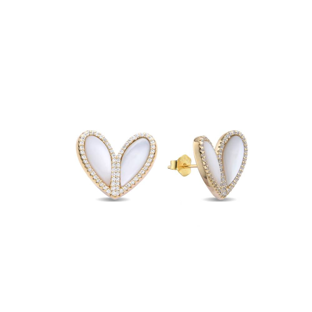 Simply Stunning: Heart-shaped Sterling Silver Earrings with 18K Gold plating and Mother-of-Pearl-Earrings-GULI GULI