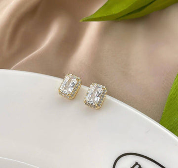 Square 925 silver earrings in 18k gold plating with Zirconia.-Earrings-GULI GULI