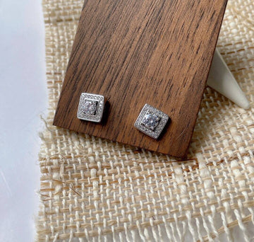 Square Earrings with Zirconia in 925 Silver-Earrings-GULI GULI