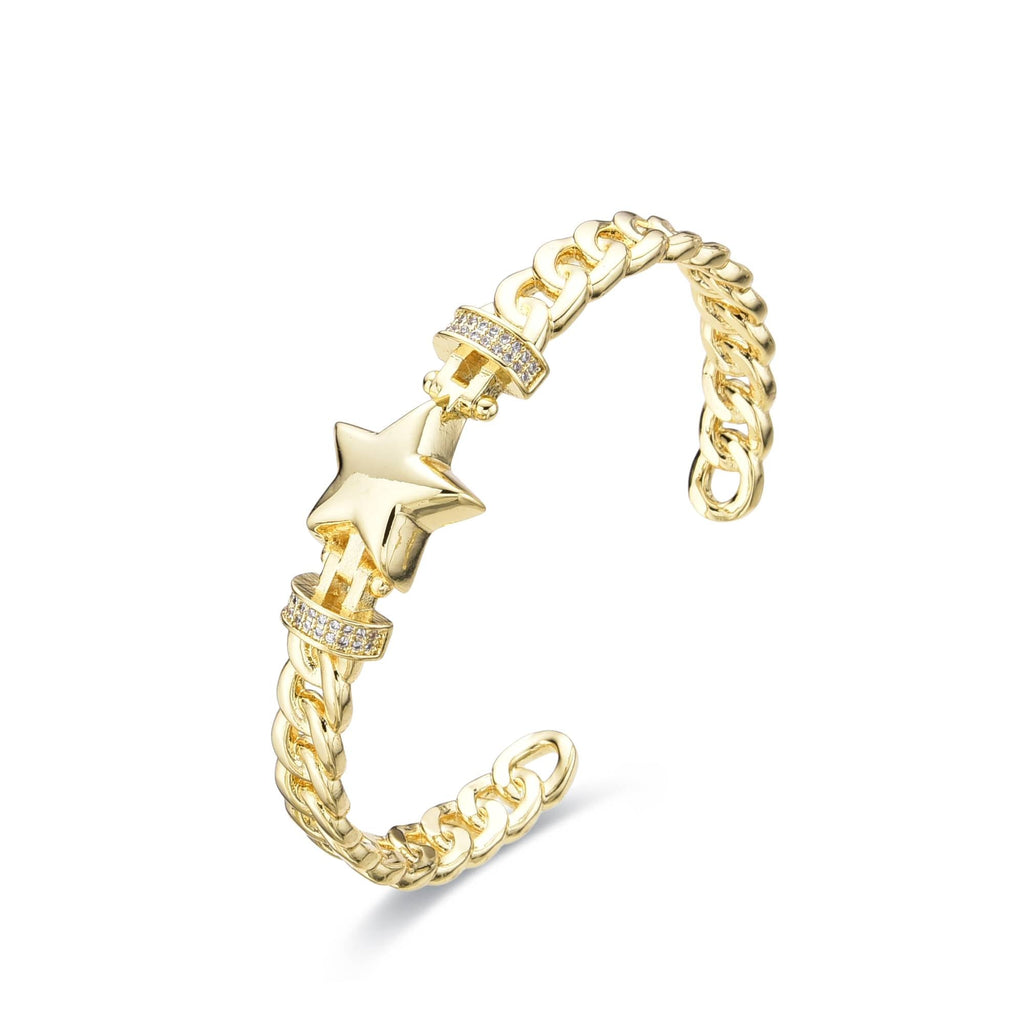 Star and Chain Bracelet 18k Gold Fashion with Micro Zircons-Bracelets-LANDCICA