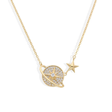 Star and Planet Necklace in 925 Sterling Silver 18k Gold Plated with Zircons-Necklaces-GULI GULI