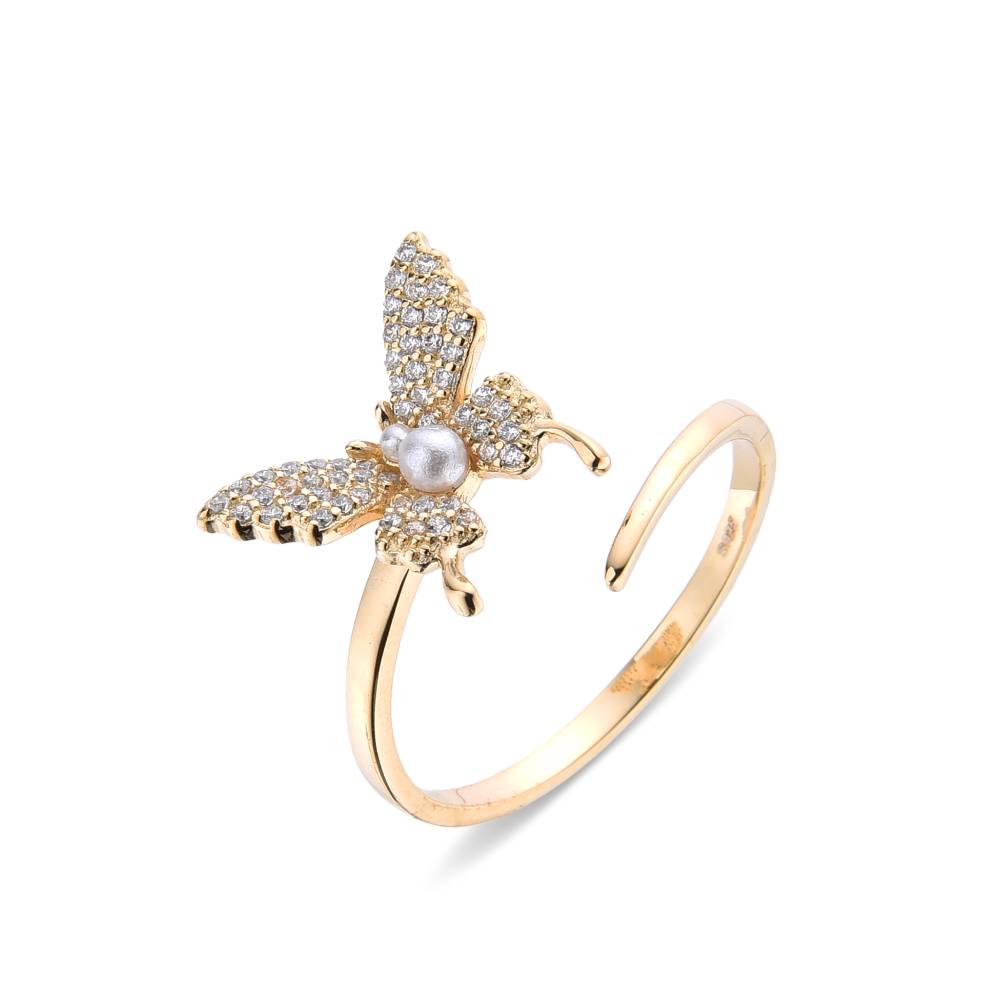 Sterling Silver Butterfly Shape Ring with Micro Zircon: Elegant Style-Rings-GULI GULI