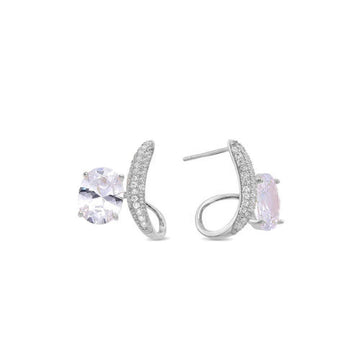 Sterling Silver Curved Earrings with zircons-Earrings-GULI GULI