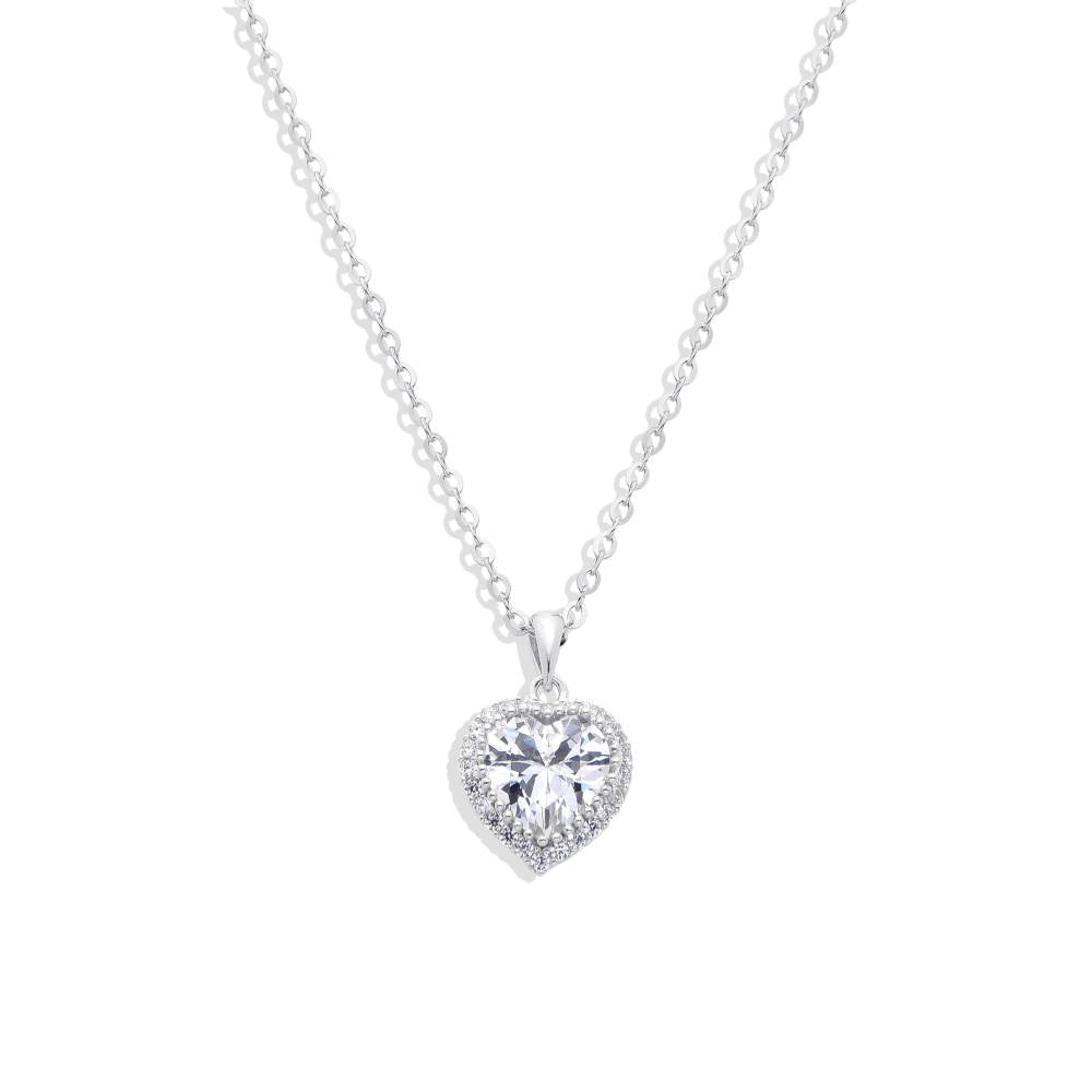 Sterling Silver Heart Necklace with Faceted Zircons.-Necklaces-GULI GULI