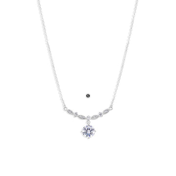 Sterling Silver Necklace Faceted Cubic Zirconia Pendant-Necklaces-GULI GULI