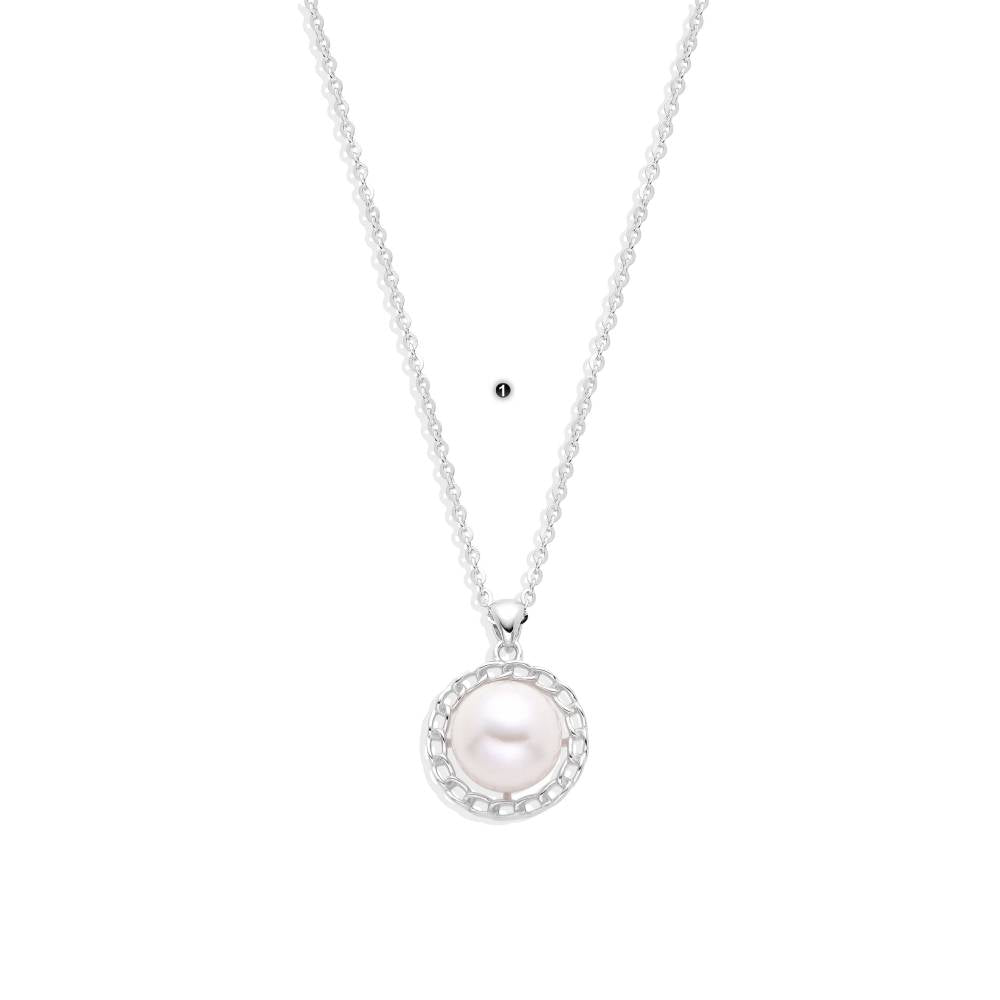 Sterling Silver Necklace Shiny Pearl Pendant.-Necklaces-GULI GULI